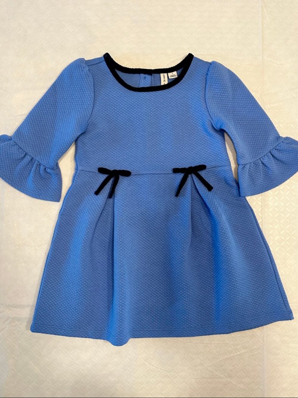 Janie and Jack Blue Dress w/ Navy Velvet Trim 3